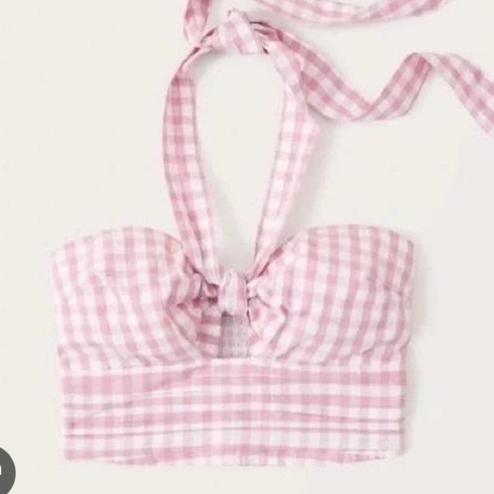 Abercrombie Pink Gingham Halter crop Top - medium